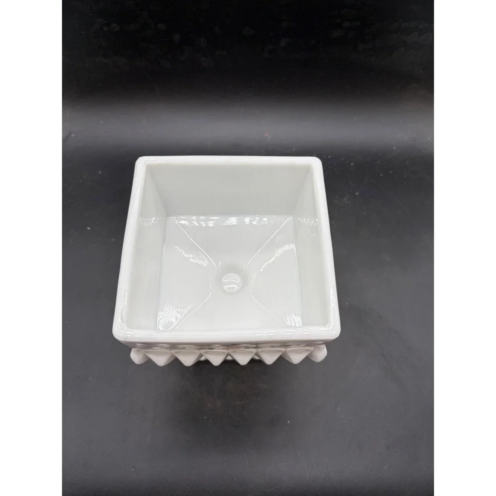 Vintage Milk Glass Pedestal Planter Square Hand Painted Floral Roses Sawtooth